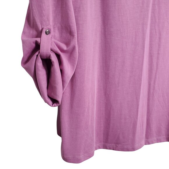 J Jill Size XL Top Tunic Roll Tab V Notch Modal Knit Light Stretch Fluid Purple - Picture 6 of 10
